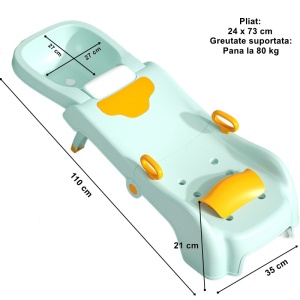 Suport Pliabil pentru Spalat Parul Flippy, Pentru Copii, cu Scurgere, cu Picioare Antialunecare, Material Polipropilena, Suport Cap Reglabil, cu Manere, 110 x 35 x 21 cm, Verde - Img 7
