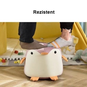 Taburet Pentru Copii, Flippy, Cadru din Lemn Masiv, 25 x 29 x 29 cm, Perna de Burete Elastica si Maner de Transport, in Forma de Pinguin, Roz - Img 2