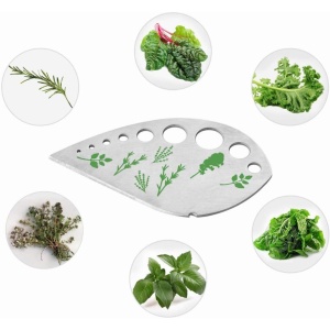 Tocator manual pentru ierburi Flippy, instrument de curatat frunze, margini ascutie, 9 gauri de diferite dimensiuni, multifunctional, material otel inoxidabil, maner ergonomic, rezistent la rugina, 12.3 x 6.9 cm, argintiu - Img 5