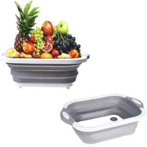 Tocator Multifunctional, Flippy, 2 in 1, cu Cos pentru Spalat si Scurgere Alimente, 480 g, Pliabila, Gri - Img 4