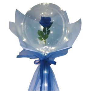 Trandafir in Balon LED cu Lumini, Flippy, Tip Buchet, Diametru 35 cm, Albastru - Img 1
