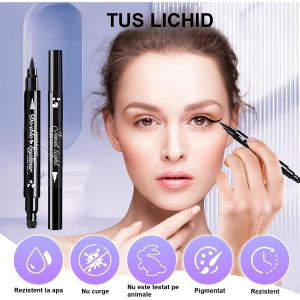 Tus Lichid pentru Ochi, Flippy, 2 Capete, Eyeliner si Stampila Inima, Pentru Ochi si Corp, 50 g, Rezistent la Apa, 12.7 x 3 cm, Negru - Img 3