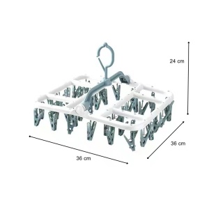 Uscator de Rufe Suspendat Flippy, cu 40 Carlige, Rotire 360 Grade, Protectie Vant, Pliabil, Patrat, Mateiral Plastic, Usor de Depozitat, Multifunctional, 36 x 24 cm, Alb/Albastru - Img 2