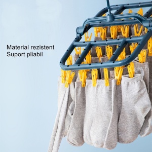 Uscator de Rufe Suspendat Flippy, cu 40 Carlige, Rotire 360 Grade, Protectie Vant, Pliabil, Patrat, Mateiral Plastic, Usor de Depozitat, Multifunctional, 36 x 24 cm, Albastru/Galben - Img 2