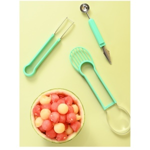 Ustensila bucatarie 4 in 1 pentru taiat si decorat fructe Flippy, material inox si plastic, compact, 28x6.2 cm, verde - Img 2