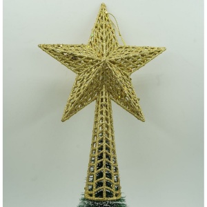 Varf decorativ de brad, Auriu, in forma de Stea, cu model decupat, din Plastic/Metal, 18 cm x 26 cm, Interior/Exterior, Flippy - Img 7