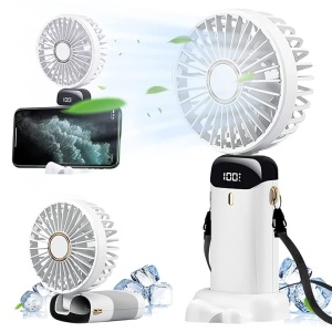Ventilator Ultra Portabil cu Aromaterapie, Flippy, 3 in 1, de Mana, de Birou, de Gat, 5 Trepte de Viteza, Incarcare USB, Autonomie 12h, Pliabil, cu Ecran LCD, Alb - Img 3