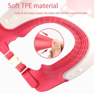 Viziera de Protectie Baie Pentru Copii, Fippy, Model Hipopotam, Dimensiune ajustabila, Durabil, Usor de curatat, Impotriva Samponului, pentru Ochi si Urechi, TPE+PP, 22x21 cm, Rosu - Img 2