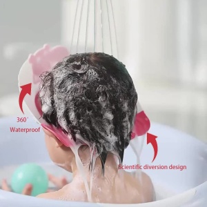 Viziera de Protectie Baie Pentru Copii, Fippy, Model Hipopotam, Dimensiune ajustabila, Durabil, Usor de curatat, Impotriva Samponului, pentru Ochi si Urechi, TPE+PP, 22x21 cm, Rosu - Img 4