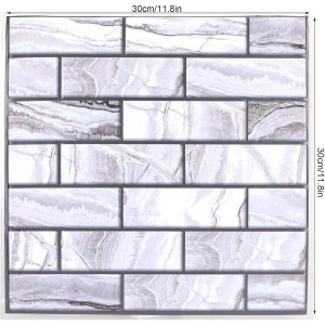 10 x Placi Tapet Autocolant 3D cu Imitatie de Marmura Dreptunghiulara, pentru Perete Bucatarie Sufragerie, Usor de Curatat, Rezistent la Apa, Autoadeziv, 30x30 cm, Gri - Img 5