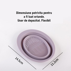 Accesoriu din silicon pentru curatarea accesoriilor makeup, pensule, buretei, 14.5 x 11,5 cm, 2 moduri de utilizare, pliabil, mov - Img 3