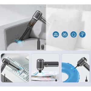 Aspirator Portabil Auto, Flippy, pentru Casa si Masina, 3 Viteze, Incarcator Tip-C cu Incarcare Rapida, Tub Prelungitor, 2000mAh, 7 Capete de Aspirare si Suflare, 21x20x6.5 cm, Negru - Img 3