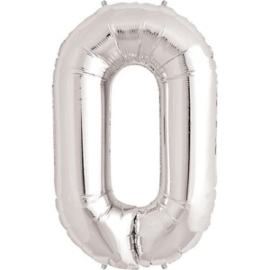Balon din Folie Flippy, Cifra 0, 81 cm, Pentru Aer sau Heliu, Bulk, Argintiu - Img 1