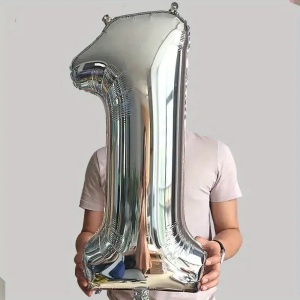 Balon din Folie Flippy, Cifra 1, 81 cm, Pentru Aer sau Heliu, Argintiu - Img 2