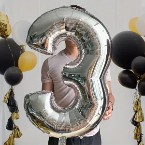 Balon din Folie Flippy, Cifra 3, 81 cm, Pentru Aer sau Heliu, Bulk, Argintiu - Img 4