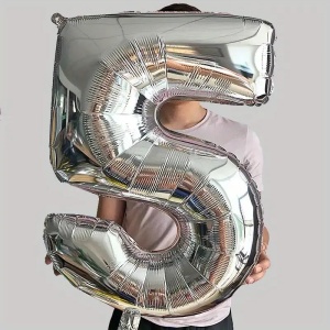 Balon din Folie Flippy, Cifra 5, 81 cm, Pentru Aer sau Heliu, Bulk, Argintiu - Img 3