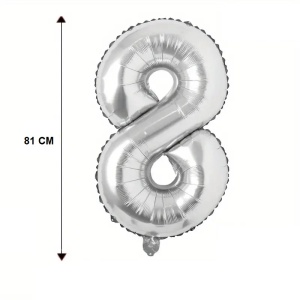 Balon din Folie Flippy, Cifra 8, 81 cm, Pentru Aer sau Heliu, Bulk, Argintiu - Img 4