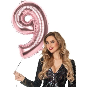 Balon din Folie Flippy, Cifra 9, 81 cm, Pentru Aer sau Heliu, Bulk, Roz Auriu - Img 3