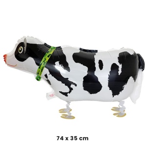 Balon din Folie Metalizata, Flippy, Figurina Animata, Model Vacuta, 74x35 cm, Ambalaj Individual, Pai Inclus, Umflare cu Aer sau Heliu, Alb-Negru - Img 2