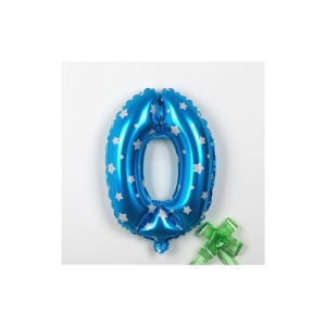 Balon din Folie Metalizata Flippy, Figurina Cifra, Imprimeu Stele, Tema Aniversare 80 cm, Ambalaj Individual, Pai inclus, Umflare cu Aer sau Heliu, Albastru, Cifra 0 - Img 2