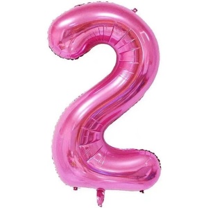 Balon din Folie Metalizata Flippy, Figurina Cifra si Coroana, Tema Aniversare 100 cm, Ambalaj Individual, Pai inclus, Umflare cu Aer sau Heliu, Roz, Cifra 2 - Img 3