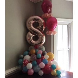 Balon din Folie Metalizata Flippy, Figurina Cifra, Tema Aniversare 100 cm, Ambalaj Individual, Pai inclus, Umflare cu Aer sau Heliu, Coral, Rose Gold, Cifra 8 - Img 2