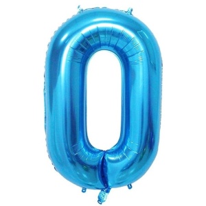 Balon din Folie Metalizata, Flippy, Figurina Cifra, Tema Aniversare 100 cm, Ambalaj Individual, Pai inclus, Umflare cu Aer sau Heliu, Albastru, Cifra 0 - Img 1