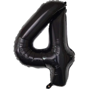 Balon din Folie Metalizata Flippy, Figurina Cifra, Tema Aniversare 40 cm, Ambalaj Individual, Pai inclus, Umflare cu Aer sau Heliu, Negru, Cifra 4 - Img 4