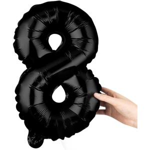 Balon din Folie Metalizata Flippy, Figurina Cifra, Tema Aniversare 40 cm, Ambalaj Individual, Pai inclus, Umflare cu Aer sau Heliu, Negru, Cifra 8 - Img 6