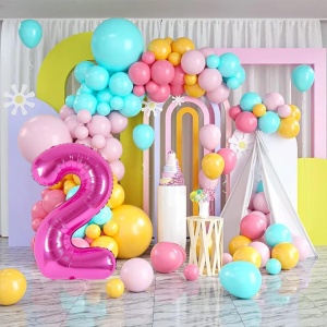 Balon din Folie Metalizata Flippy, Figurina Cifra, Tema Aniversare 40 cm, Ambalaj Individual, Pai inclus, Umflare cu Aer sau Heliu, Roz, Cifra 2 - Img 10