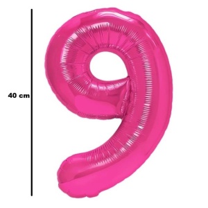 Balon din Folie Metalizata Flippy, Figurina Cifra, Tema Aniversare 40 cm, Ambalaj Individual, Pai inclus, Umflare cu Aer sau Heliu, Roz, Cifra 9 - Img 2