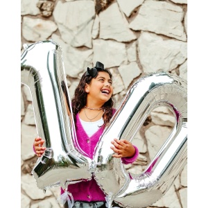 Balon din Folie Metalizata, Flippy, Figurina Cifra, Tema Aniversare 40 cm, Ambalaj Individual, Pai inclus, Umflare cu Aer sau Heliu, Argintiu, Cifra 0 - Img 6