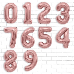 Balon din Folie Metalizata Flippy, Figurina Cifra, Tema Aniversare 40 cm, Ambalaj Individual, Pai inclus, Umflare cu Aer sau Heliu, Rose Gold, Cifra 9 - Img 5