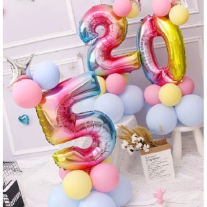 Balon din Folie Metalizata Flippy, Figurina Cifra, Tema Aniversare 40 cm, Ambalaj Individual, Pai inclus, Umflare cu Aer sau Heliu, Multicolor, Cifra 5 - Img 6