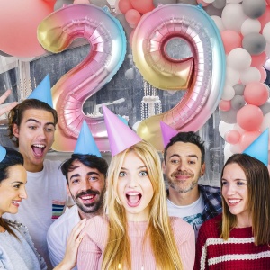 Balon din Folie Metalizata Flippy, Figurina Cifra, Tema Aniversare 40 cm, Ambalaj Individual, Pai inclus, Umflare cu Aer sau Heliu, Multicolor, Cifra 9 - Img 3