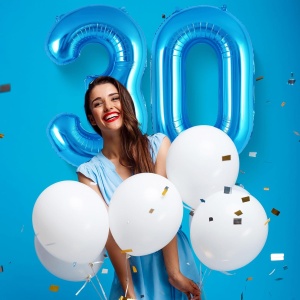 Balon din Folie Metalizata, Flippy, Figurina Cifra, Tema Aniversare 40 cm, Ambalaj Individual, Pai inclus, Umflare cu Aer sau Heliu, Albastru, Cifra 0 - Img 2