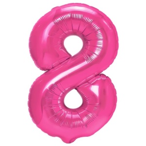 Balon din Folie Metalizata Flippy, Figurina Cifra, Tema Aniversare 40 cm, Ambalaj Individual, Pai inclus, Umflare cu Aer sau Heliu, Roz, Cifra 8 - Img 1