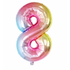 Balon din Folie Metalizata Flippy, Figurina Cifra, Tema Aniversare 40 cm, Ambalaj Individual, Pai inclus, Umflare cu Aer sau Heliu, Multicolor, Cifra 8 - Img 1