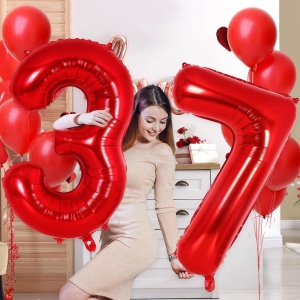 Balon din Folie Metalizata Flippy, Figurina Cifra, Tema Aniversare 80 cm, Ambalaj Individual, Pai inclus, Umflare cu Aer sau Heliu, Rosu, Cifra 3 - Img 6