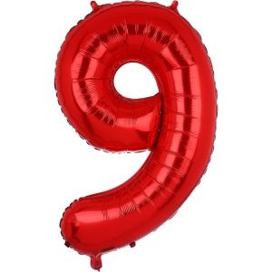 Balon din Folie Metalizata Flippy, Figurina Cifra, Tema Aniversare 80 cm, Ambalaj Individual, Pai inclus, Umflare cu Aer sau Heliu, Rosu, Cifra 9 - Img 5