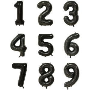 Balon din Folie Metalizata, Flippy, Figurina Cifra, Tema Aniversare 80 cm, Ambalaj Individual, Pai inclus, Umflare cu Aer sau Heliu, Negru, Cifra 4 - Img 3