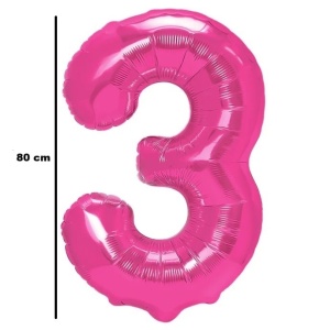 Balon din Folie Metalizata Flippy, Figurina Cifra, Tema Aniversare 80 cm, Ambalaj Individual, Pai inclus, Umflare cu Aer sau Heliu, Roz, Cifra 3 - Img 2