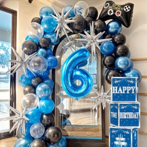 Balon din Folie Metalizata Flippy, Figurina Cifra, Tema Aniversare 80 cm, Ambalaj Individual, Pai inclus, Umflare cu Aer sau Heliu, Albastru, Cifra 6 - Img 3