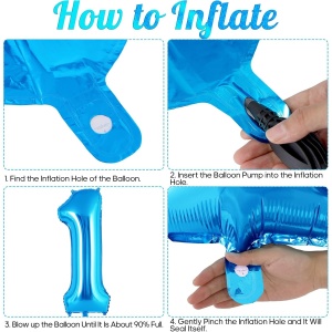 Balon din Folie Metalizata, Flippy, Figurina Cifra, Tema Aniversare 80 cm, Ambalaj Individual, Pai inclus, Umflare cu Aer sau Heliu, Albastru, Cifra 1 - Img 5