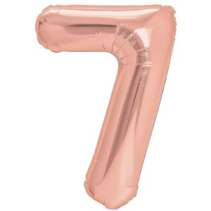 Balon din Folie Metalizata Flippy, Figurina Cifra, Tema Aniversare 80 cm, Ambalaj Individual, Pai inclus, Umflare cu Aer sau Heliu, Rose, Cifra 7 - Img 1