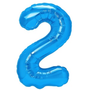 Balon din Folie Metalizata, Flippy, Figurina Cifra, Tema Aniversare 80 cm, Ambalaj Individual, Pai inclus, Umflare cu Aer sau Heliu, Albastru, Cifra 2 - Img 1