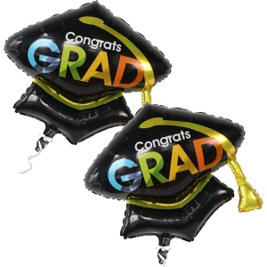 Balon din Folie Metalizata, Flippy, Figurina, Model Toca Congrats Grad, Tematica Absolvire, 66x66 cm, Ambalaj Individual, Pai Inclus, Umflare cu Aer sau Heliu, Negru - Img 10