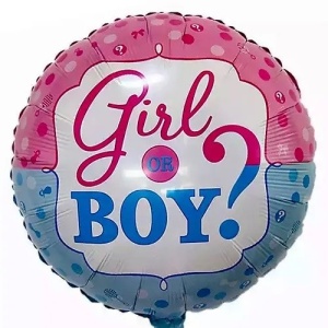 Balon din Folie Metalizata, Flippy, Figurina Rotunda, Model Girl or Boy, Tema Gender Reveal, 45 cm, Ambalaj Individual, Pai Inclus, Umflare cu Aer sau Heliu, Albastru/Roz - Img 3
