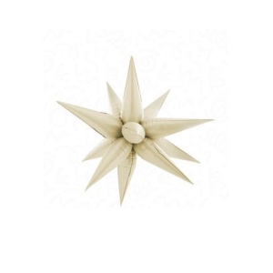 Balon din Folie Metalizata, Flippy, Figurina Stea 3D, 66 cm, Ambalaj Individual, Pai inclus, Umflare cu Aer sau Heliu, Crem - Img 2