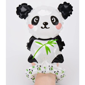 Balon din Folie Metalizata, Flippy, Figurine Animalute, Tip Bratara, Model Panda, 13 x 35 cm, Ambalaj Individual, Pai Inclus, Umflare cu Aer sau Heliu, Alb/Negru - Img 5